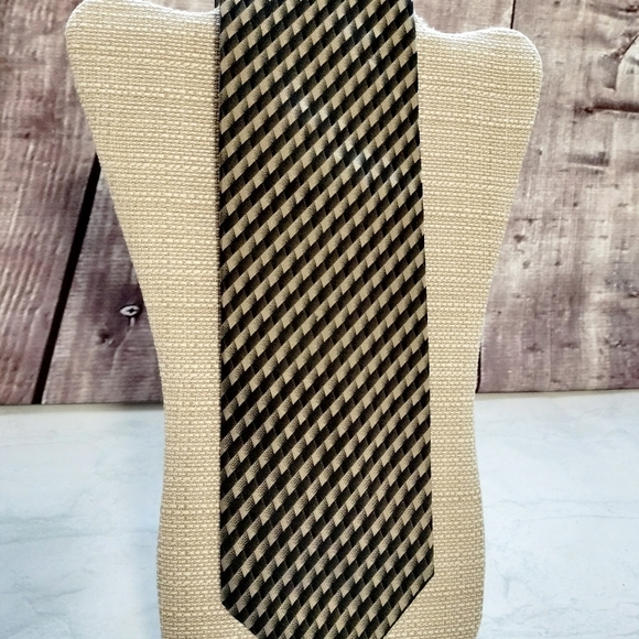 Pavone Black Taupe Men's Silk Tie Necktie Stripe Checks Made in Italy Formal - Picture 5 of 11